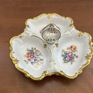 Rosenthal 3 Sectioned Divided Floral Dish Thick Golden Rims Made in German 7 x 7